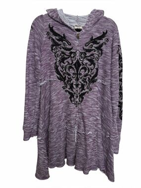 Vocal Full Zip Hoodie Tunic Womens Sz XL Purple Black Embellished Western Rodeo